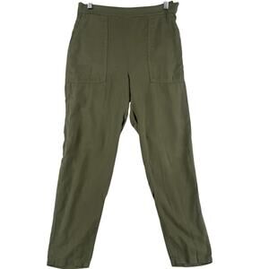 REIKO Womens Khaki Green Pants SZ S French Utilitarian Side Zipper Elastic Waist